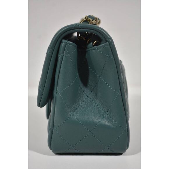 Chanel 21A Green Square Mini Flap CC Logo Quilted Gold Chain Crossbody Bag - Picture 7 of 9